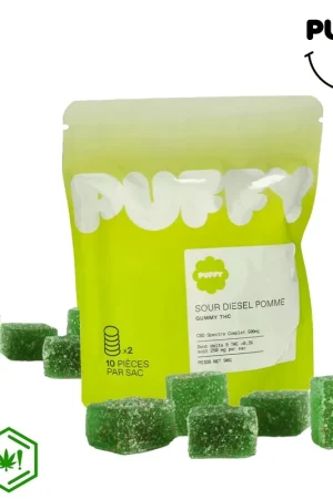 Acheter En Ligne GUMMIES PUFFY YUMMY SOUR DIESEL POMME CBD 250MG - DELTA 9 250MG