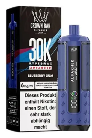 Puff Crown Bar HyperMax Advanced 30K Blueberry Gum - Al Fakher Vente Flash
