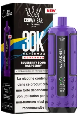 Puff Crown Bar HyperMax Advanced 30K Blueberry Sour Raspberry - Al Fakher Meilleur Choix