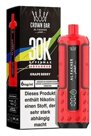 Puff Crown Bar HyperMax Advanced 30K Grape Berry - Al Fakher Expédition Rapide