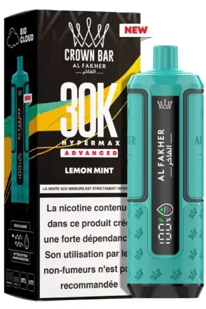 Vente Flash Puff Crown Bar HyperMax Advanced 30K Lemon Mint - Al Fakher