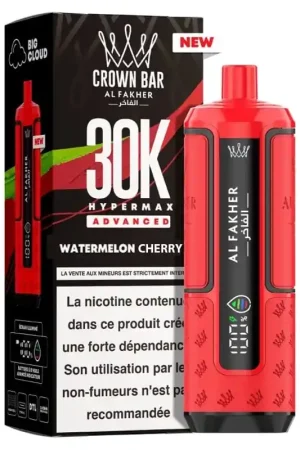 Acheter En Ligne Puff Crown Bar HyperMax Advanced 30K Watermelon Cherry - Al Fakher