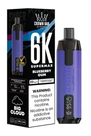 Puff Crown Bar SuperMax 6K Blueberry Gum - Al Fakher Commander Maintenant