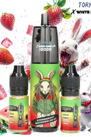 PUFF TORNADO X WHITE RABBIT STRAWBERRY WATERMELON ICE 15000 PUFFS Offre Limitée