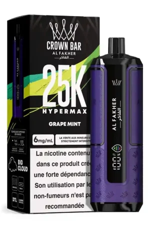 Puff Crown Bar HyperMax 25K Grape Mint - Al Fakher Dernier Modèle