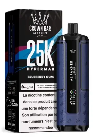 Puff Crown Bar HyperMax 25K Blueberry Gum - Al Fakher Meilleure Vente