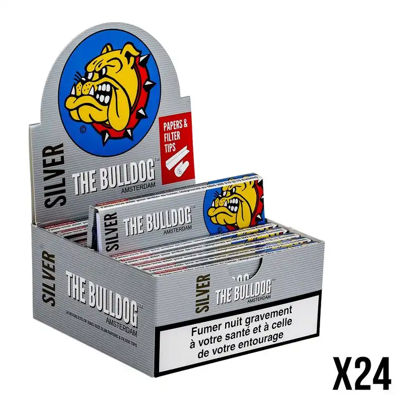 FEUILLES A ROULER THE BULLDOG SILVER SLIM + TIPS X24 Commande En Gros
