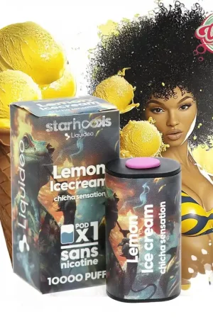 Commander Vite POD STARHOOKS LIQUIDEO LEMON ICECREAM CHICHA SENSATION 10000 PUFFS